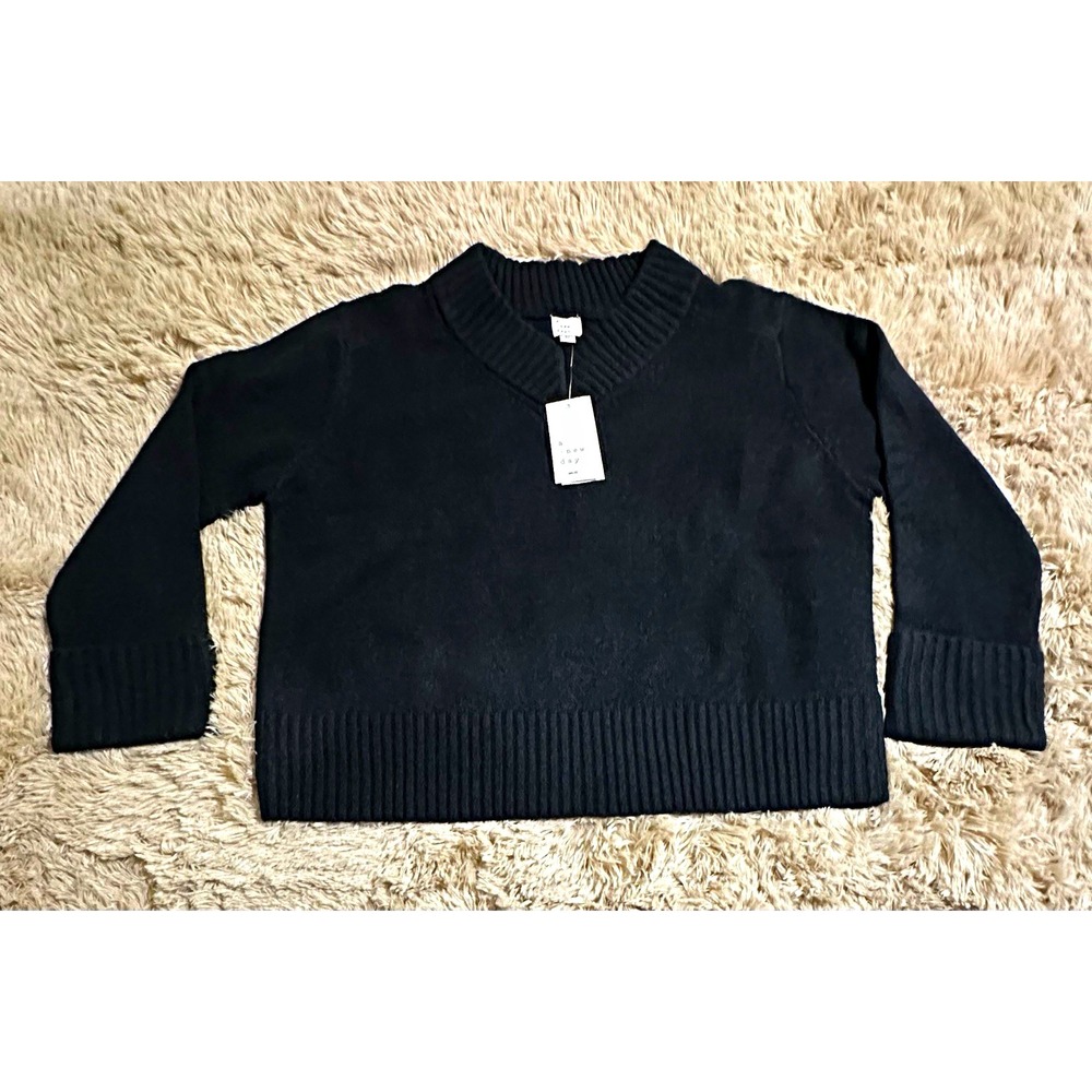 A New Day Women's XL Black Solid Knit V-Neck Ribbed Pullover Long Sleeve Sweater